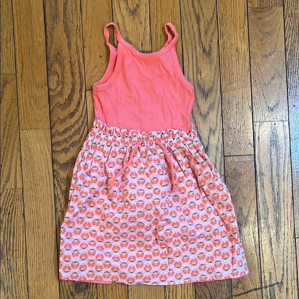 Coral Kids Dress with Floral Skirt